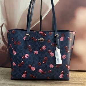 Coach Marllie Tote Denim Cherry Print NWT